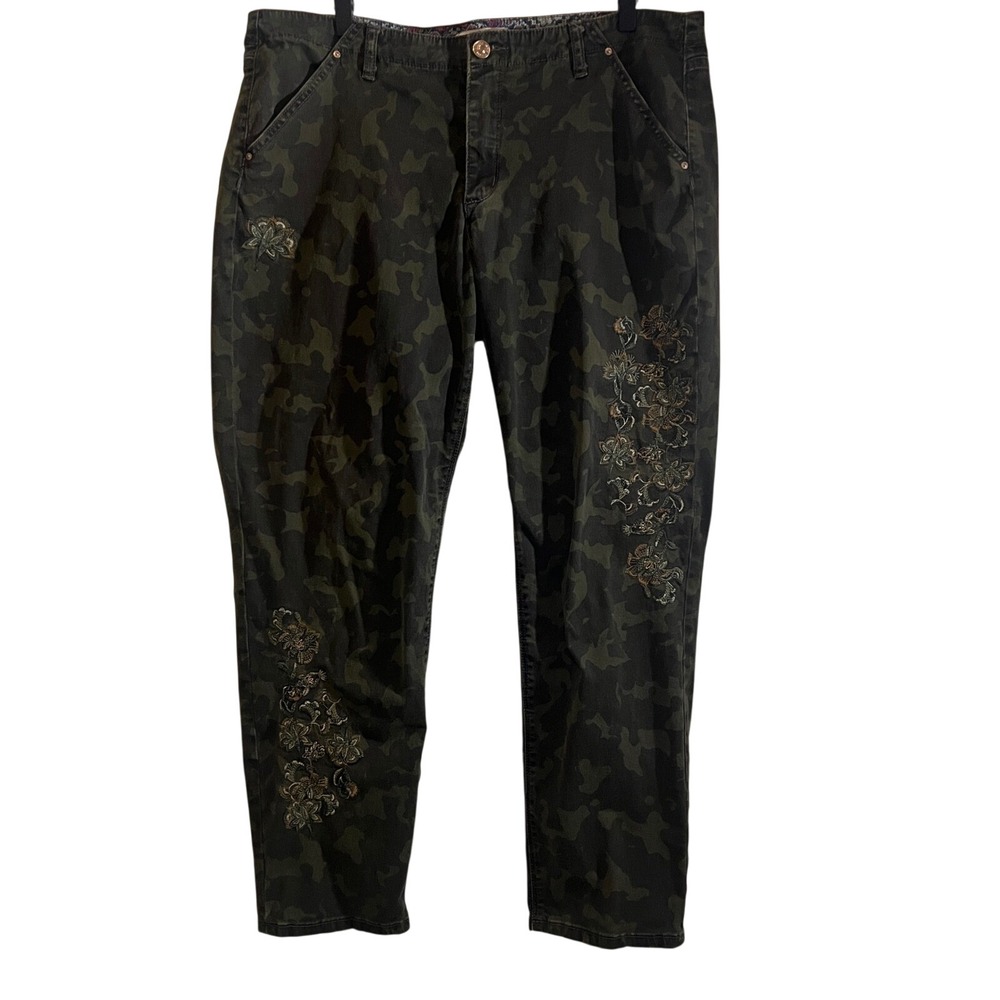 Vintage America Blues Womens Cargo Pants Green Camo Embroidered Size‎ 14R 32
